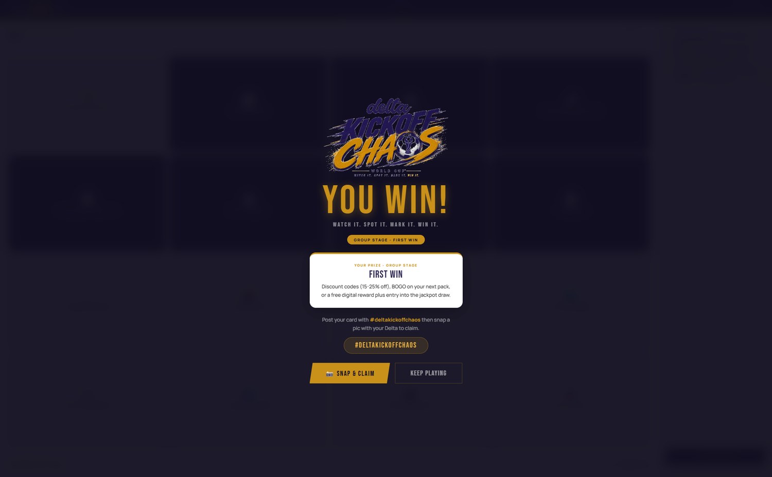 You win prize screen