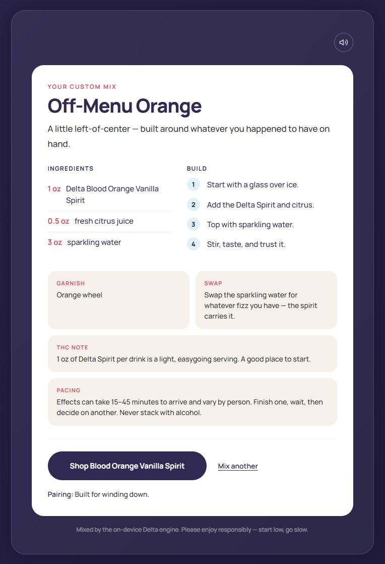 Custom recipe card for the Off-Menu Orange cocktail