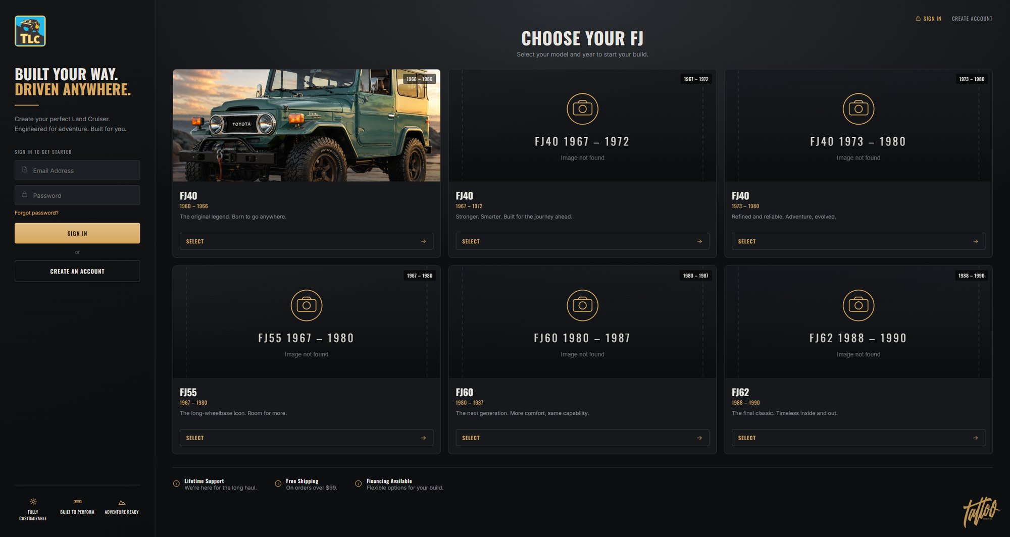 Choose Your FJ screen with six Land Cruiser models by year range