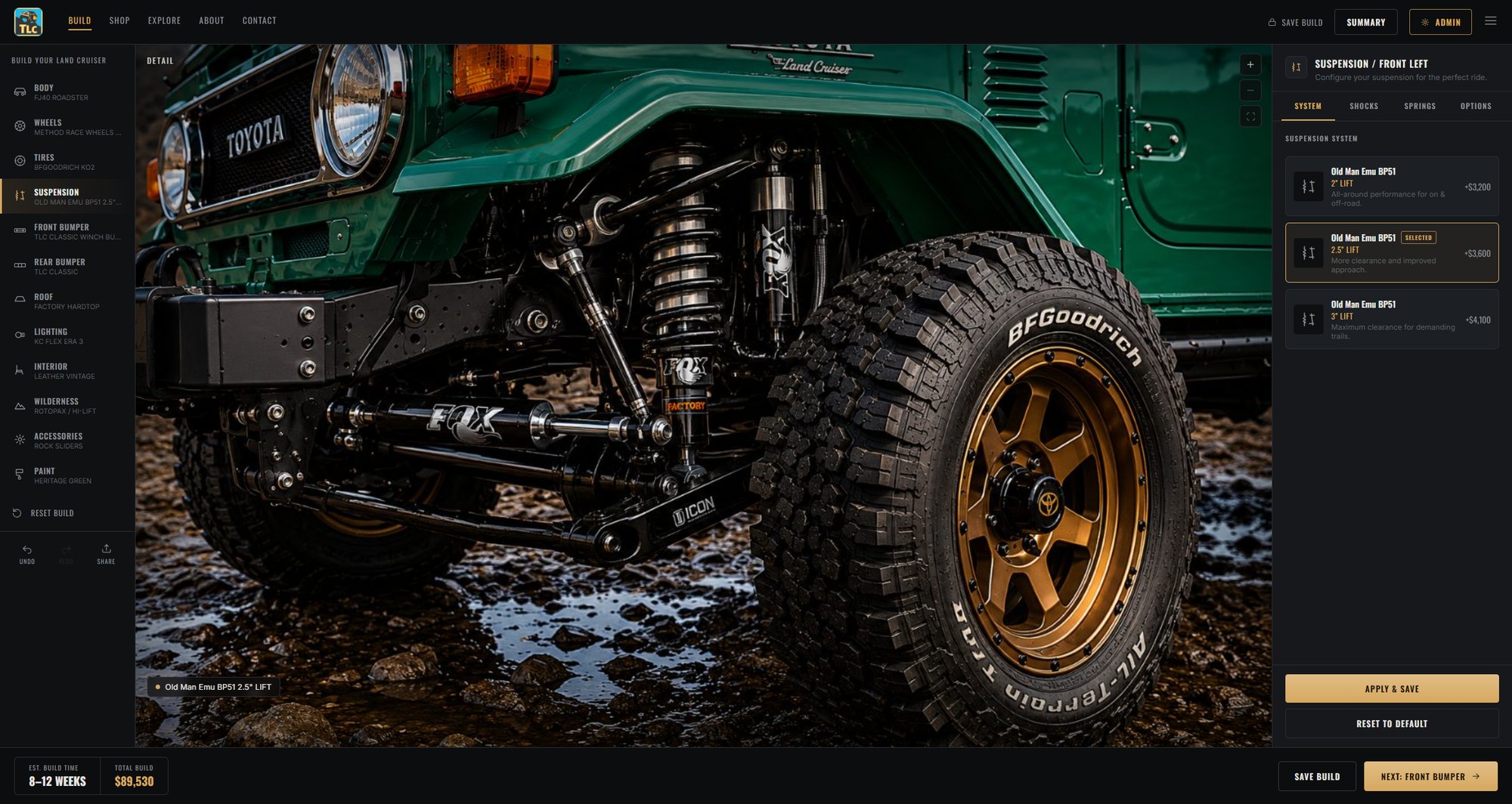 Suspension step with three Old Man Emu BP51 lift options