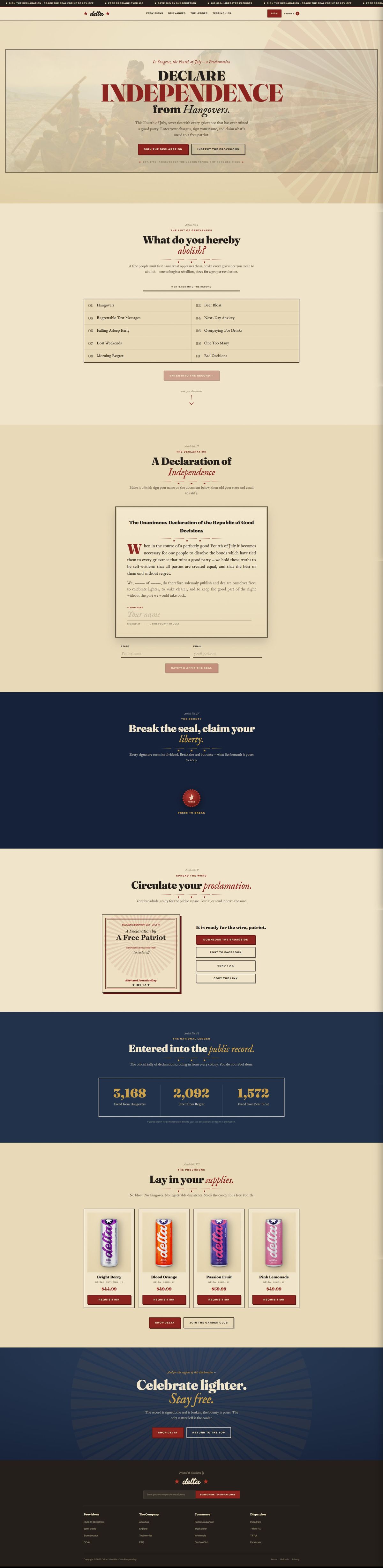 Seltzer Liberation Day — full delta landing page, top to bottom